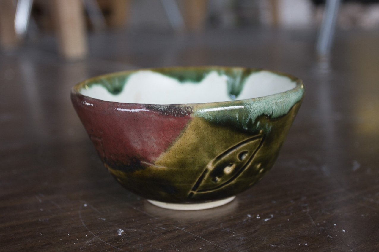 Ceramic Green Red and White Leaf Bowl © Karla Hovde 2013